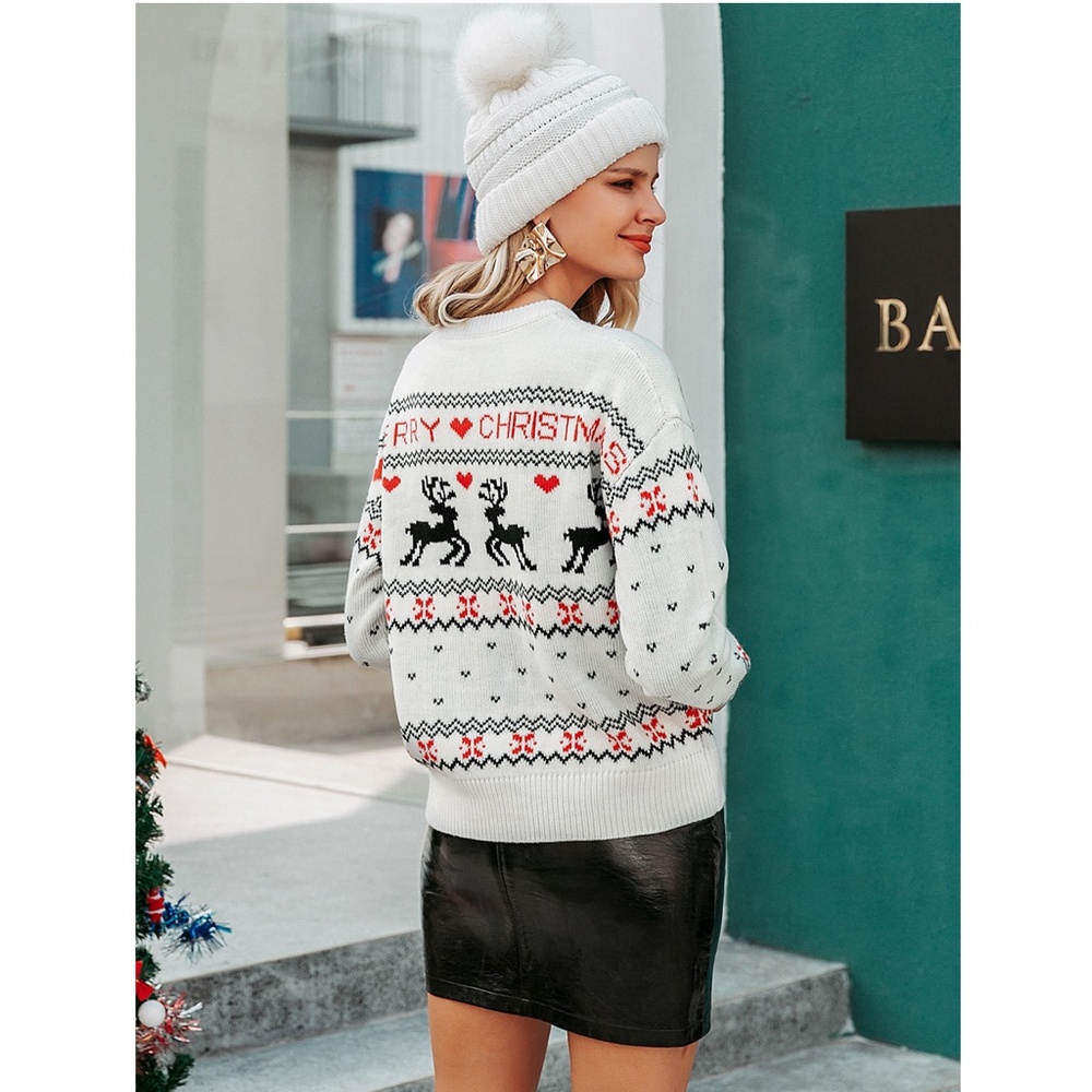Christmas Sweater Nordic Print White - Picture 10 of 17
